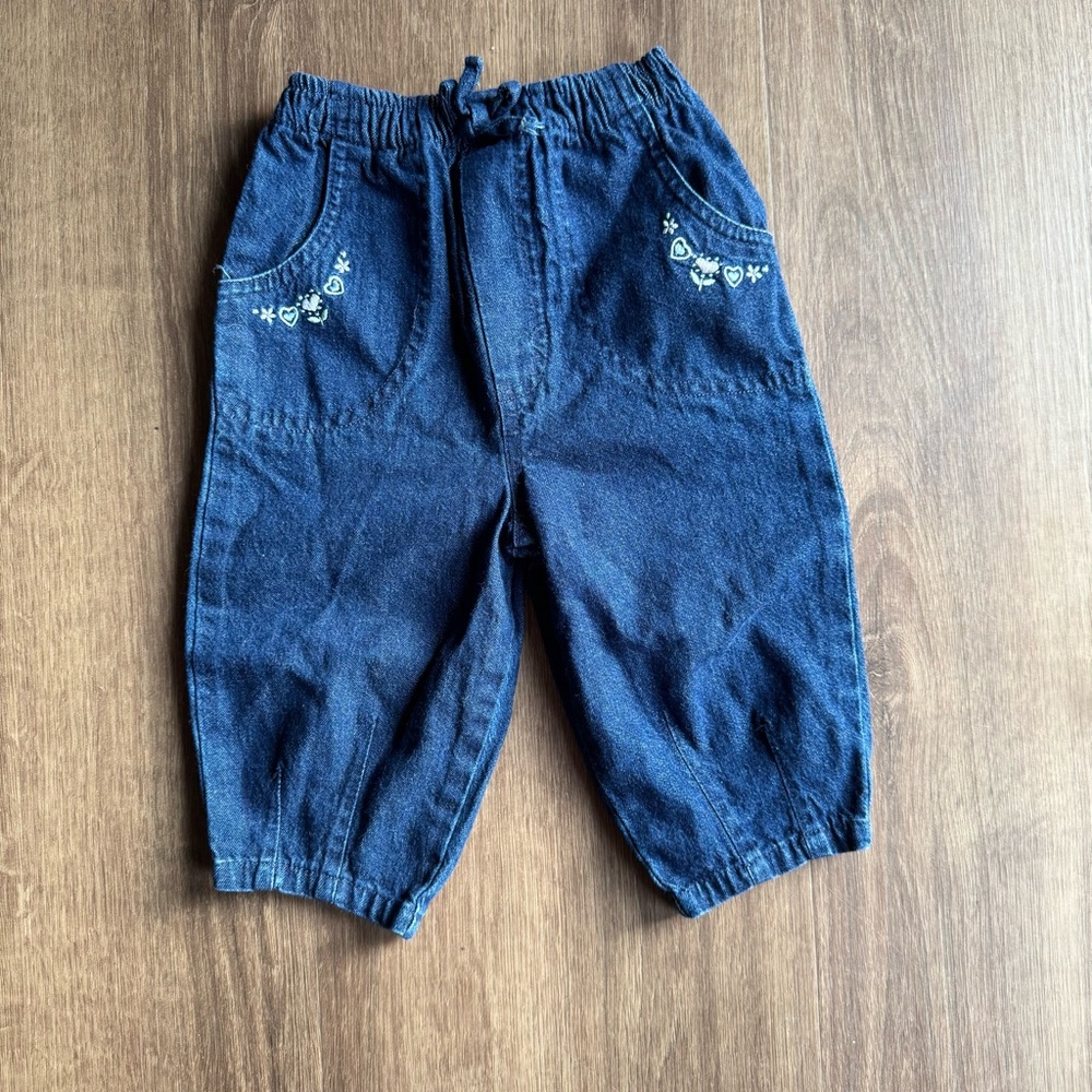 VTG TKS Basics Girls 12 Months Heart Flower Embroidered Jeans Cottagecore Boho
